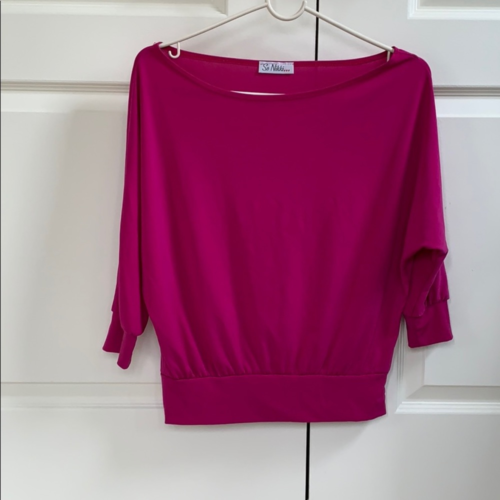 So Nikki 3/4 sleeve fuchsia pink shirt